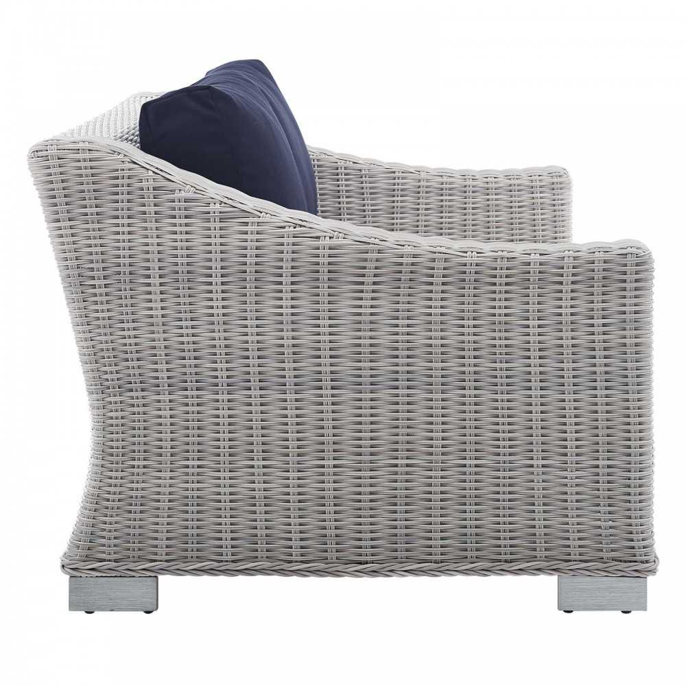 Conway Sunbrella Outdoor Patio Wicker Rattan Loveseat, Light Gray Navy