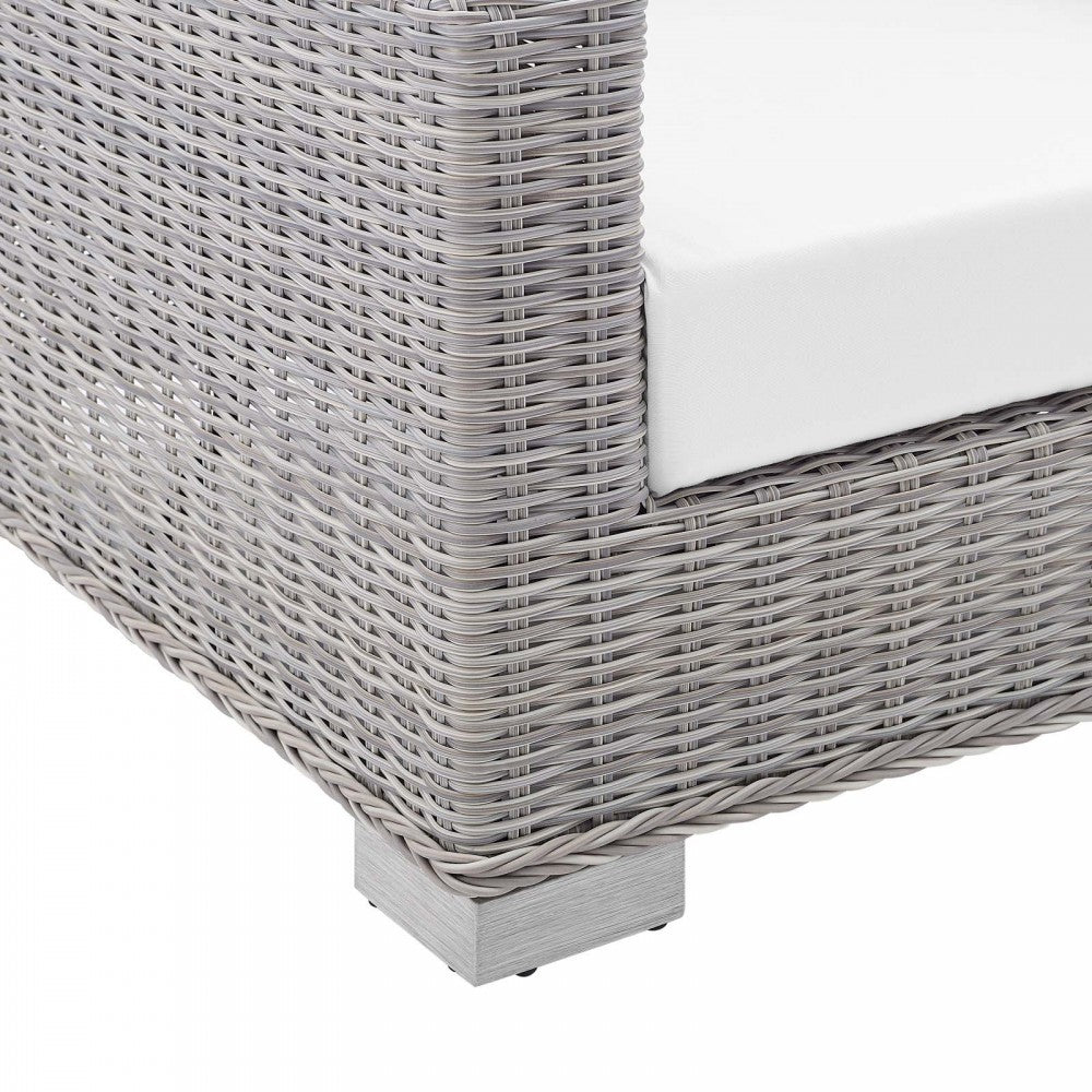 Conway Sunbrella Outdoor Patio Wicker Rattan Loveseat, Light Gray White