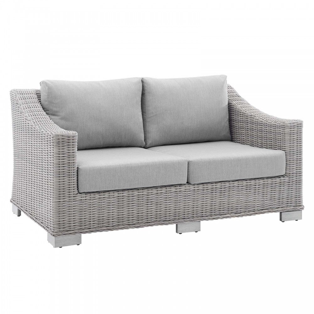 Conway Sunbrella Outdoor Patio Wicker Rattan Loveseat, Light Gray Gray
