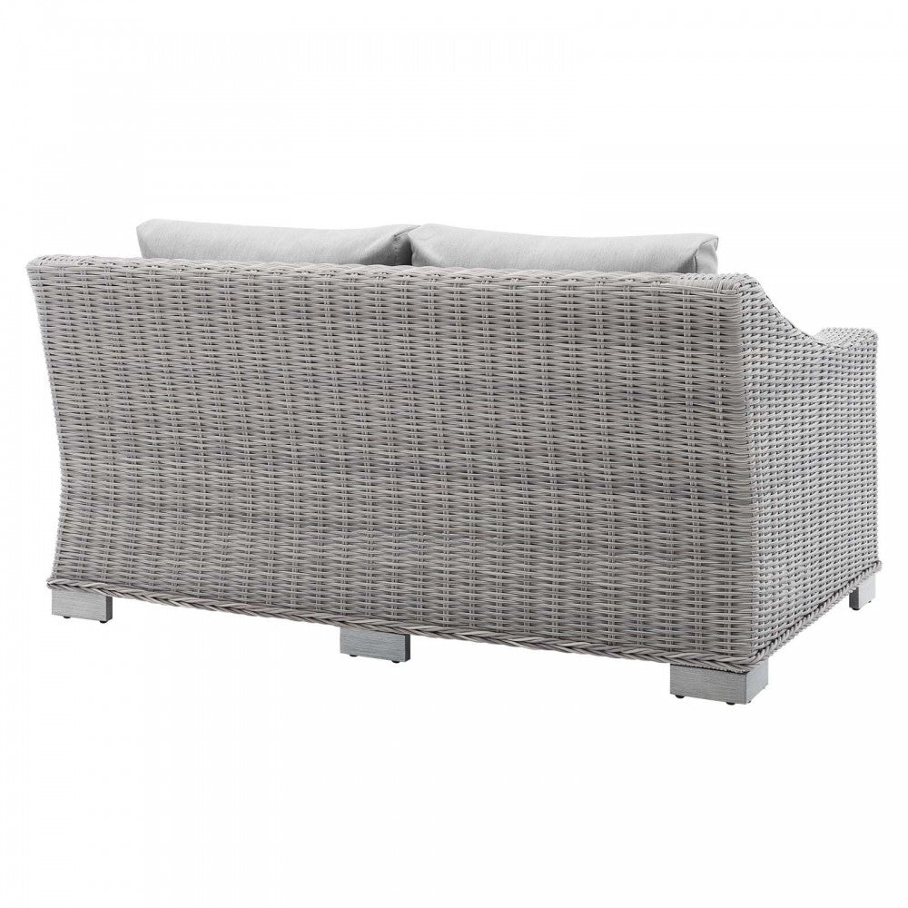 Conway Sunbrella Outdoor Patio Wicker Rattan Loveseat, Light Gray Gray
