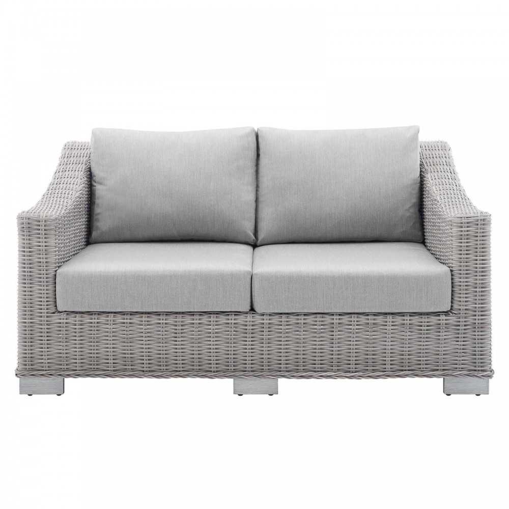 Conway Sunbrella Outdoor Patio Wicker Rattan Loveseat, Light Gray Gray