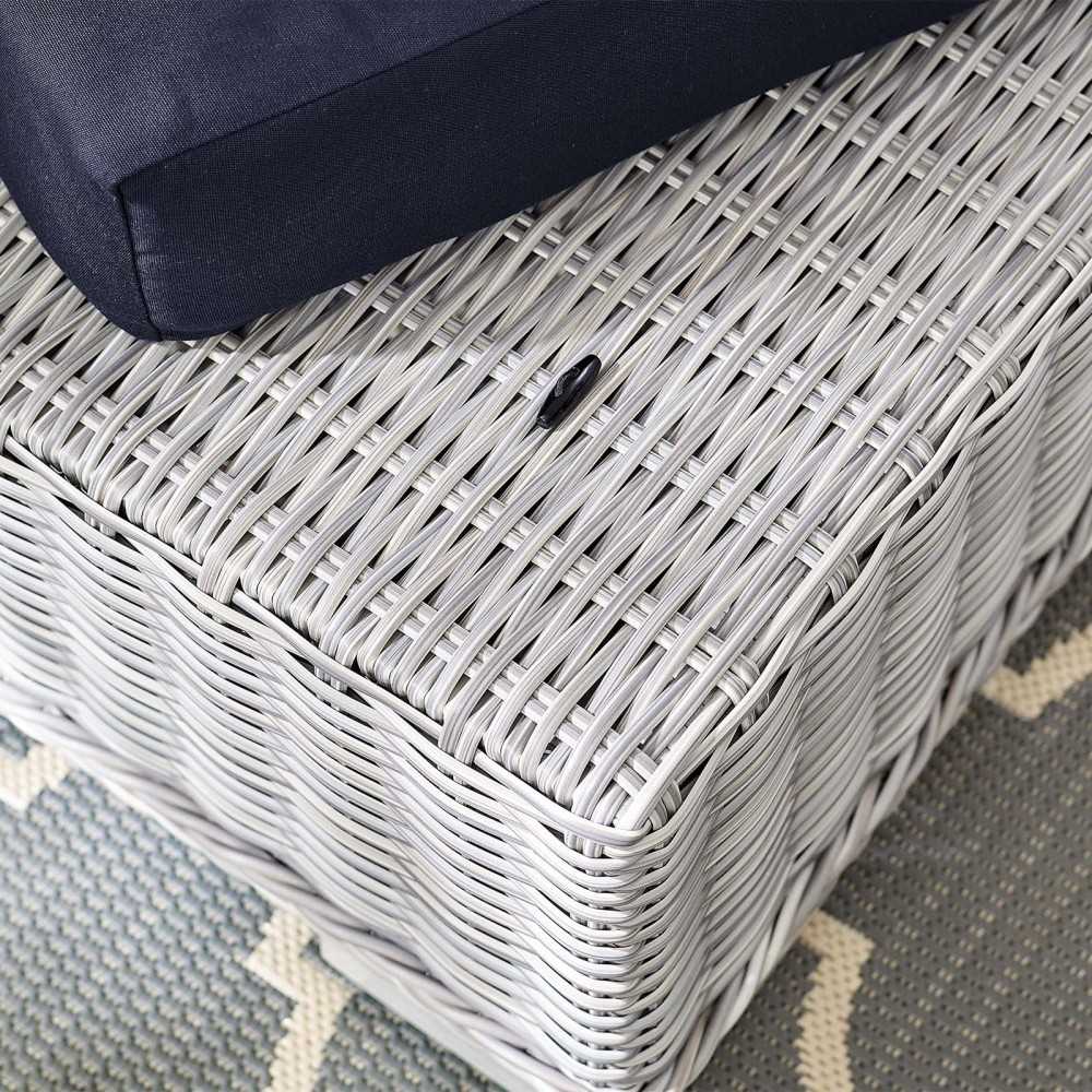 Conway Sunbrella Outdoor Patio Wicker Rattan Ottoman, Light Gray Navy
