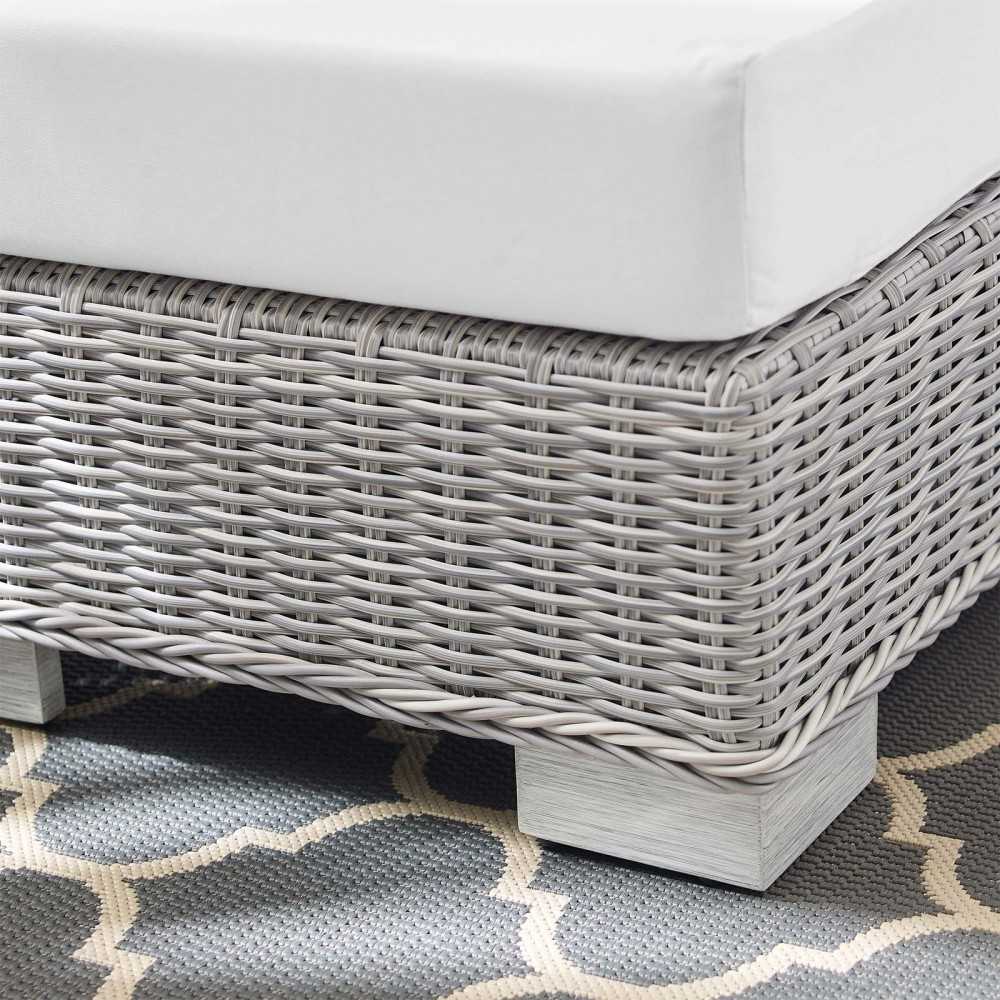 Conway Sunbrella Outdoor Patio Wicker Rattan Ottoman, Light Gray White