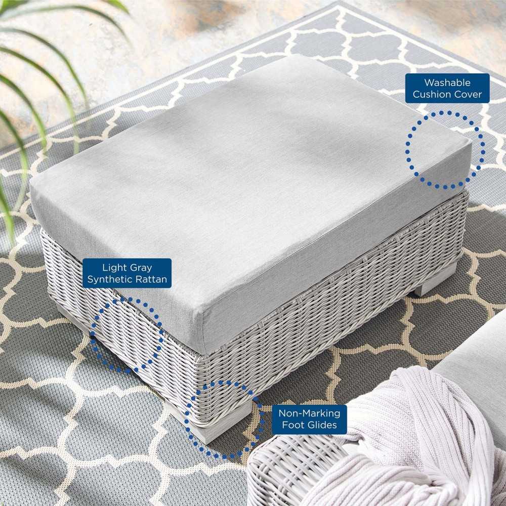 Conway Sunbrella Outdoor Patio Wicker Rattan Ottoman, Light Gray Gray