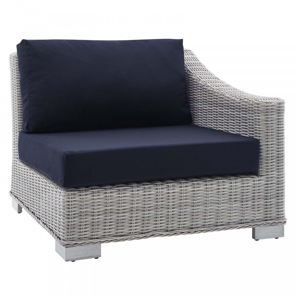 Conway Sunbrella Outdoor Patio Wicker Rattan Right-Arm Chair, Light Gray Navy