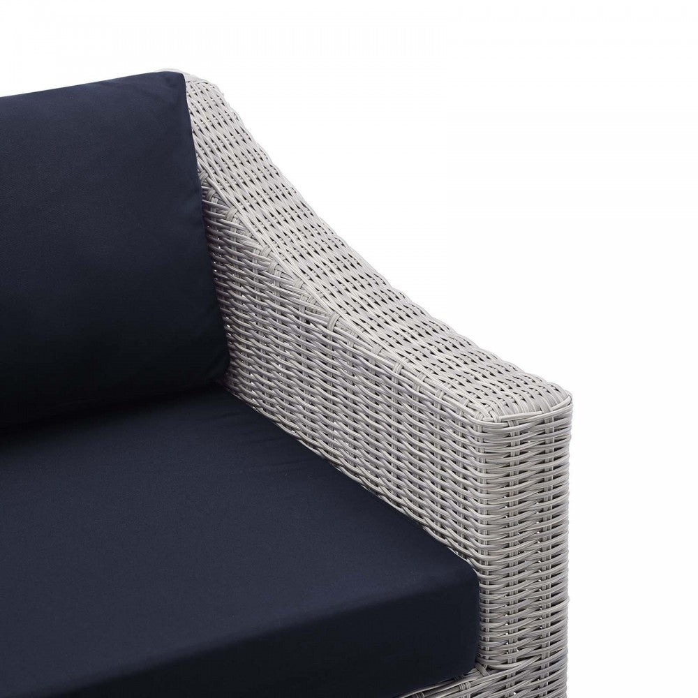 Conway Sunbrella Outdoor Patio Wicker Rattan Right-Arm Chair, Light Gray Navy
