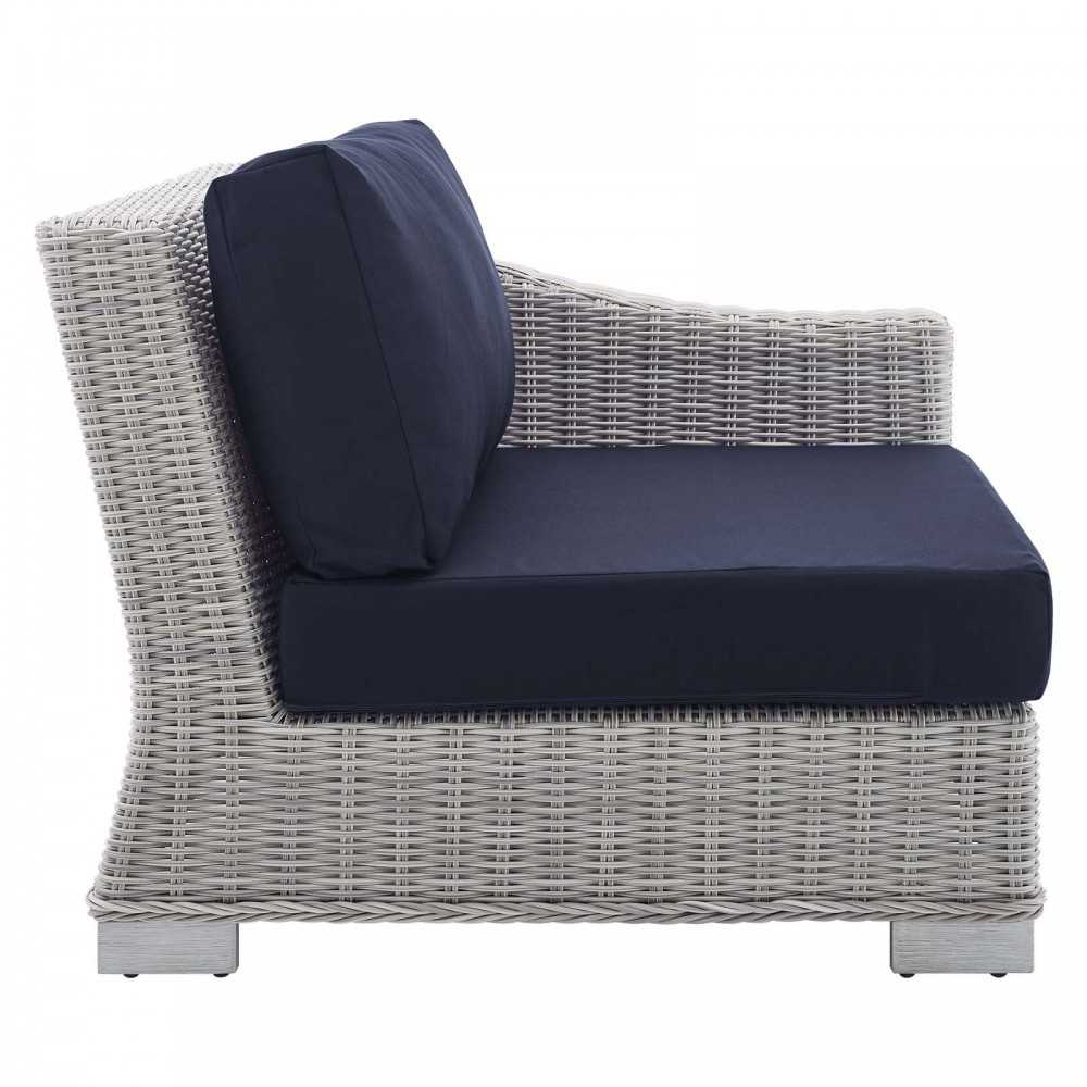 Conway Sunbrella Outdoor Patio Wicker Rattan Right-Arm Chair, Light Gray Navy
