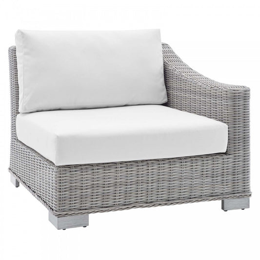 Conway Sunbrella Outdoor Patio Wicker Rattan Right-Arm Chair, Light Gray White