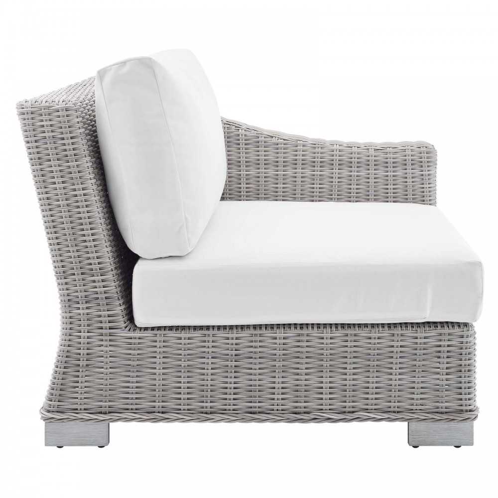 Conway Sunbrella Outdoor Patio Wicker Rattan Right-Arm Chair, Light Gray White