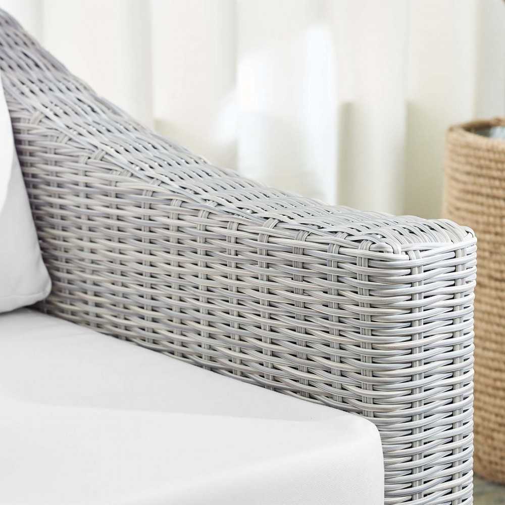 Conway Sunbrella Outdoor Patio Wicker Rattan Right-Arm Chair, Light Gray White