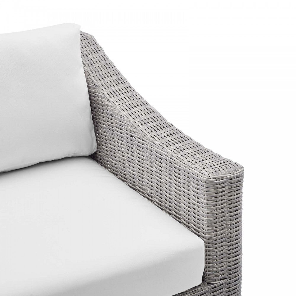 Conway Sunbrella Outdoor Patio Wicker Rattan Right-Arm Chair, Light Gray White