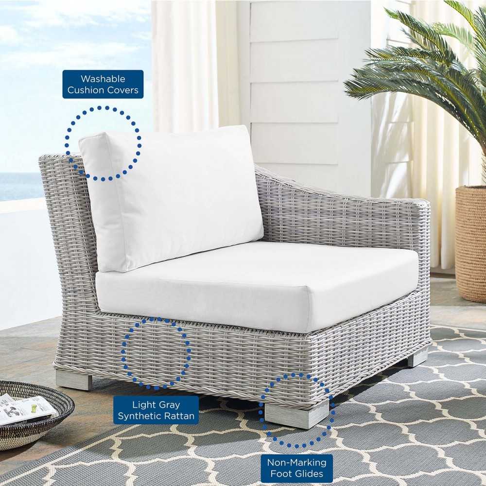 Conway Sunbrella Outdoor Patio Wicker Rattan Right-Arm Chair, Light Gray White