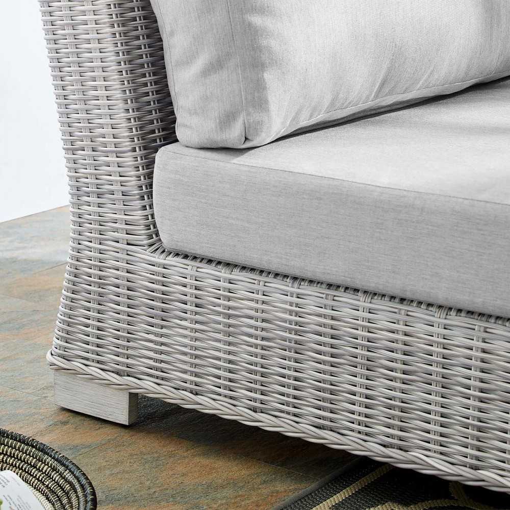 Conway Sunbrella Outdoor Patio Wicker Rattan Right-Arm Chair, Light Gray Gray