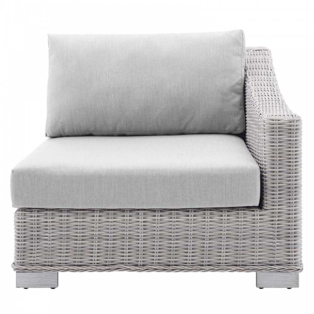 Conway Sunbrella Outdoor Patio Wicker Rattan Right-Arm Chair, Light Gray Gray