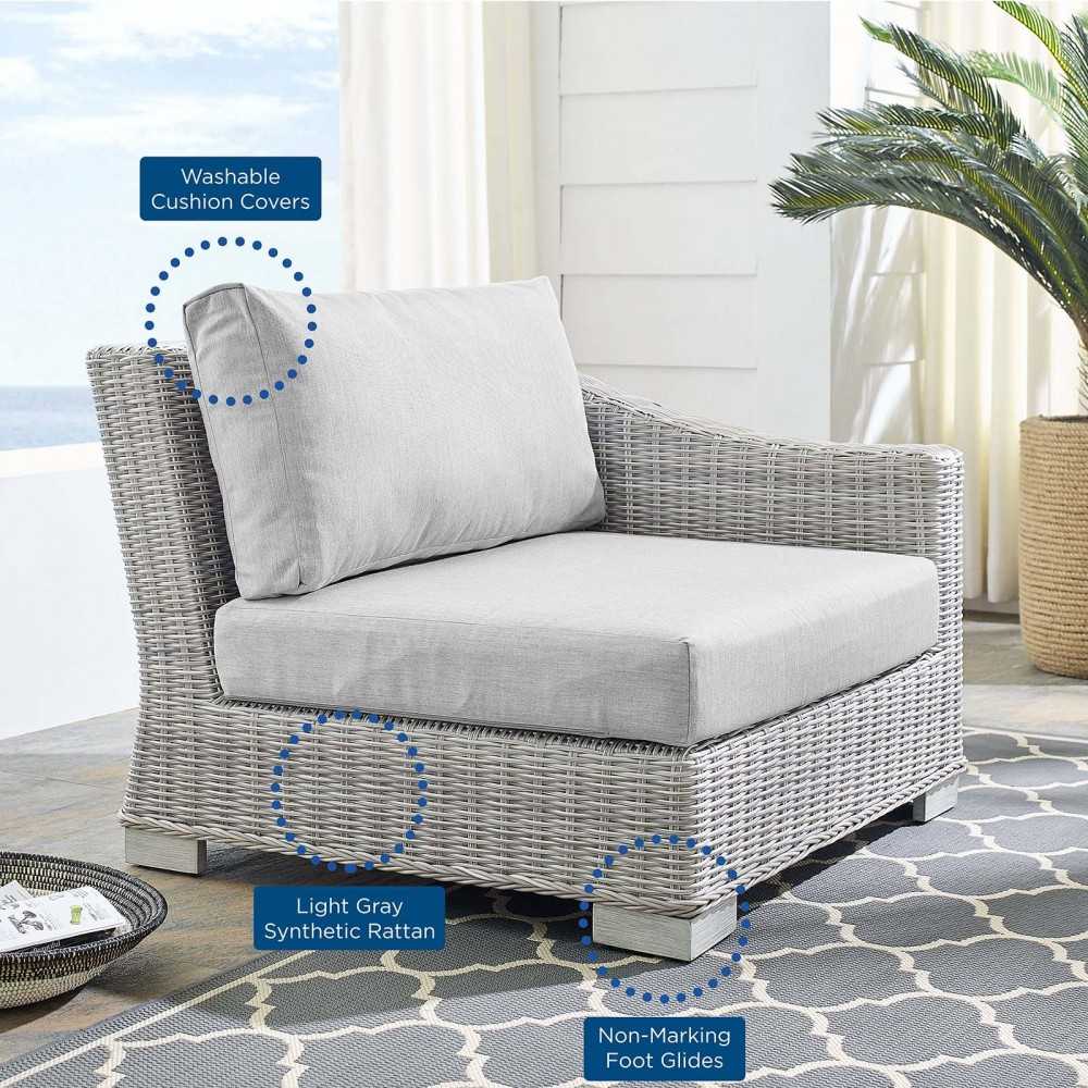 Conway Sunbrella Outdoor Patio Wicker Rattan Right-Arm Chair, Light Gray Gray