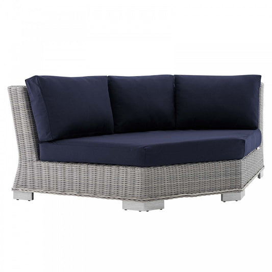 Conway Sunbrella Outdoor Patio Wicker Rattan Round Corner Chair, Light Gray Navy