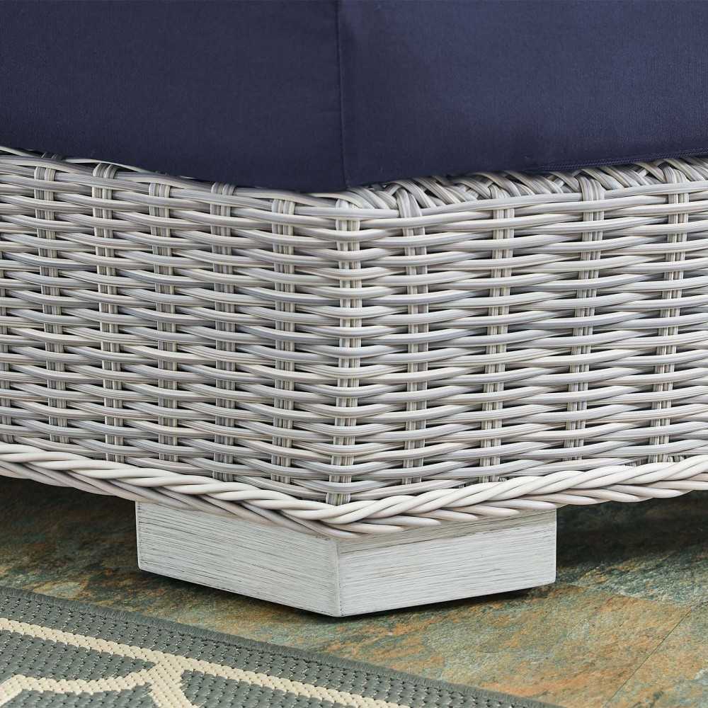 Conway Sunbrella Outdoor Patio Wicker Rattan Round Corner Chair, Light Gray Navy