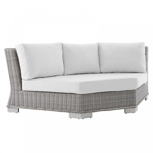 Conway Sunbrella Outdoor Patio Wicker Rattan Round Corner Chair, Light Gray White