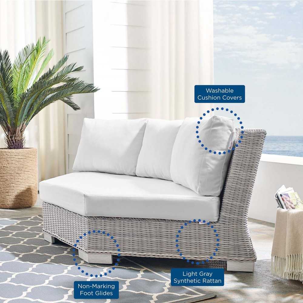 Conway Sunbrella Outdoor Patio Wicker Rattan Round Corner Chair, Light Gray White