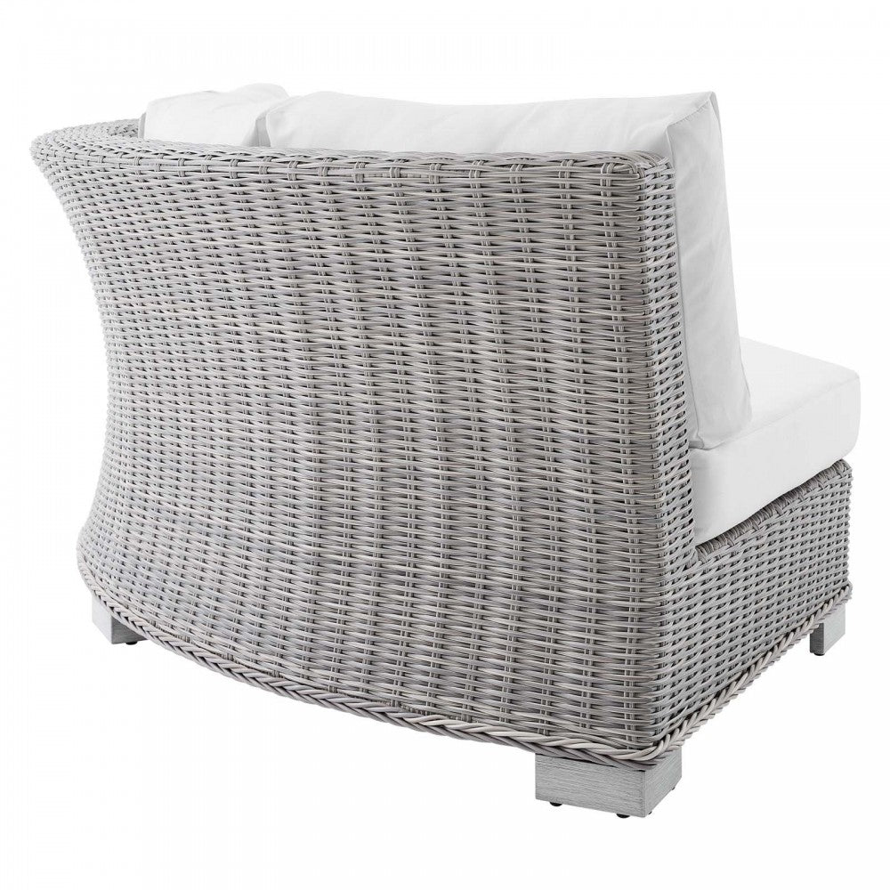 Conway Sunbrella Outdoor Patio Wicker Rattan Round Corner Chair, Light Gray White