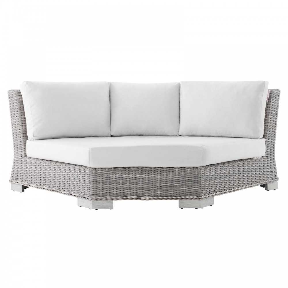 Conway Sunbrella Outdoor Patio Wicker Rattan Round Corner Chair, Light Gray White