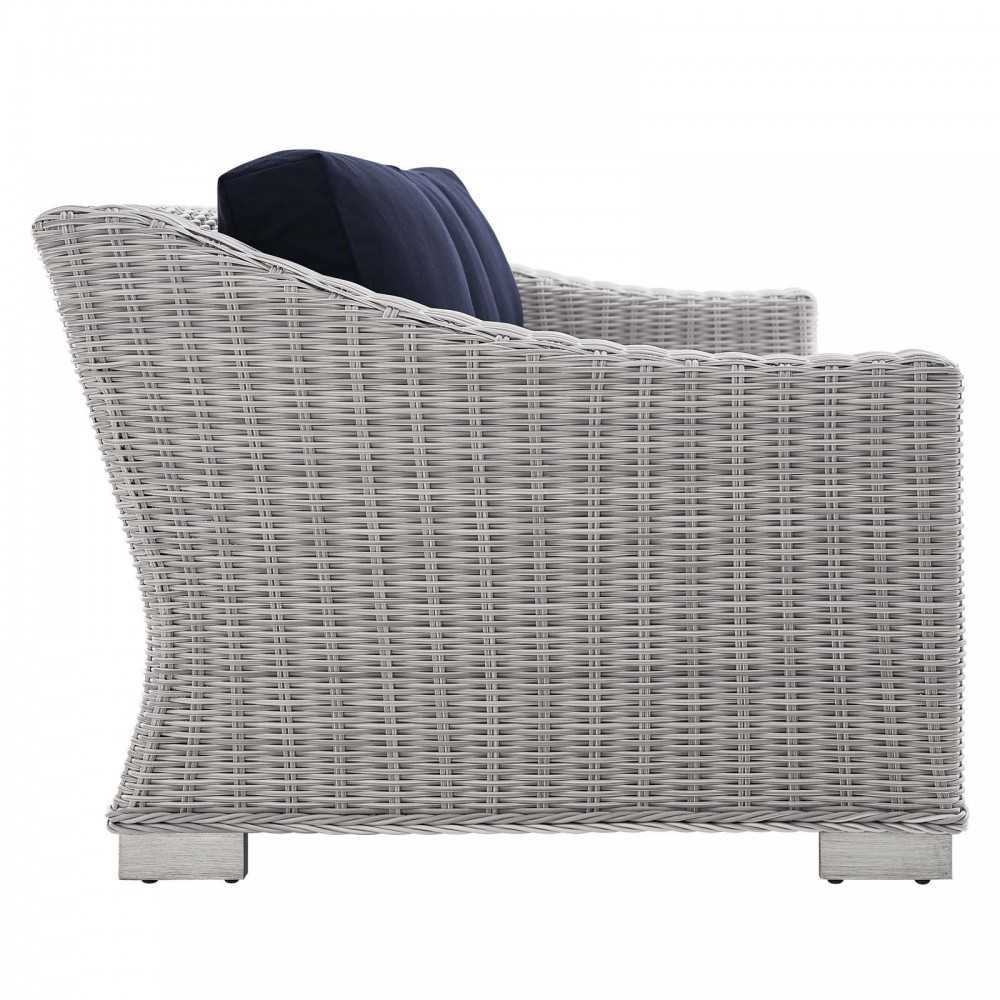 Conway Sunbrella Outdoor Patio Wicker Rattan Sofa, Light Gray Navy