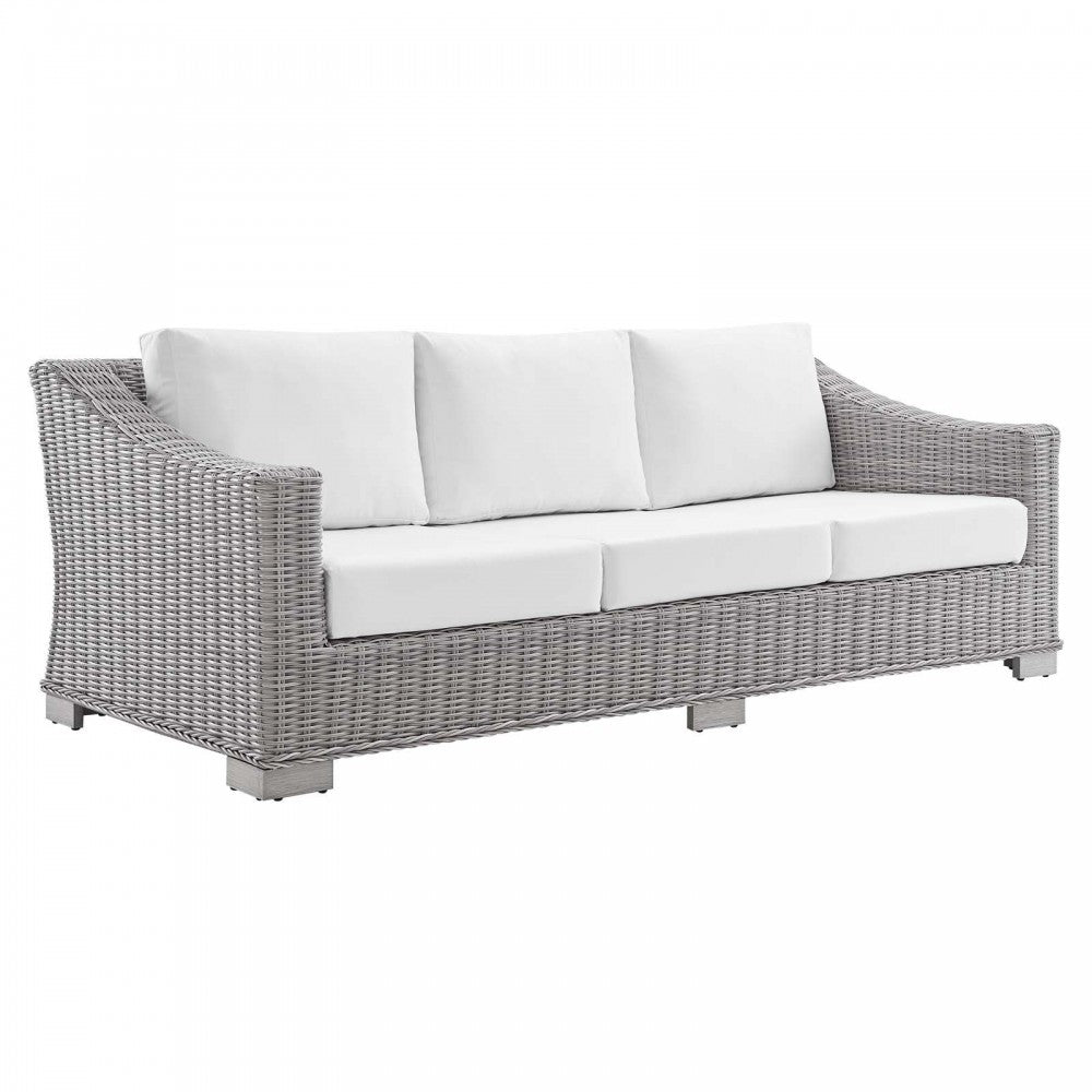 Conway Sunbrella Outdoor Patio Wicker Rattan Sofa, Light Gray White