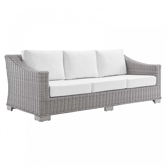 Conway Sunbrella Outdoor Patio Wicker Rattan Sofa, Light Gray White