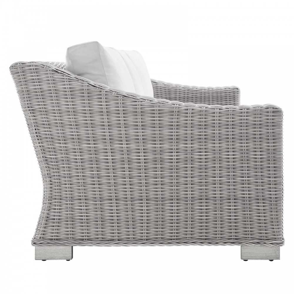 Conway Sunbrella Outdoor Patio Wicker Rattan Sofa, Light Gray White