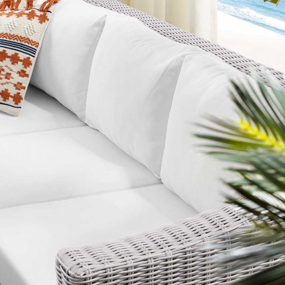 Conway Sunbrella Outdoor Patio Wicker Rattan Sofa, Light Gray White