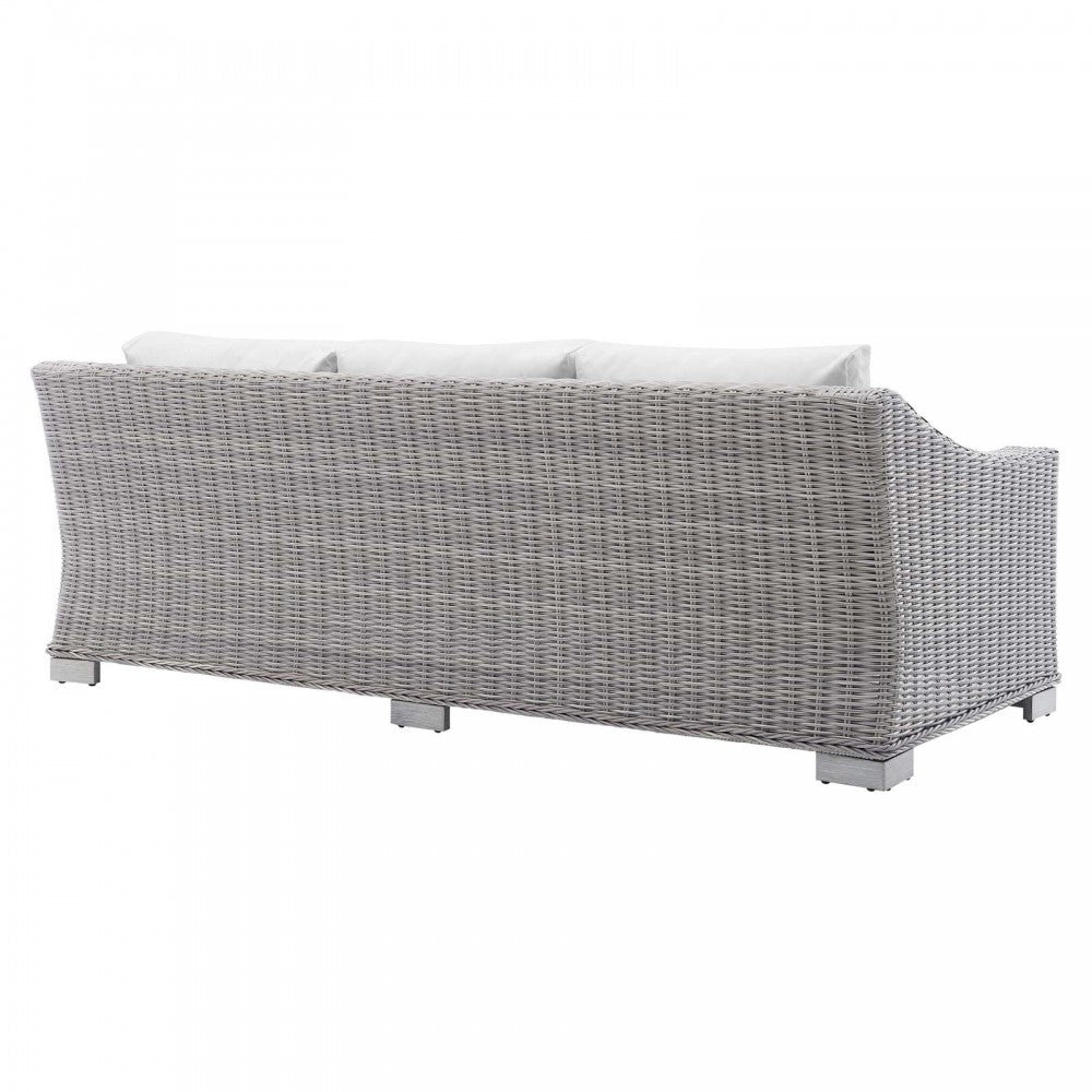 Conway Sunbrella Outdoor Patio Wicker Rattan Sofa, Light Gray White