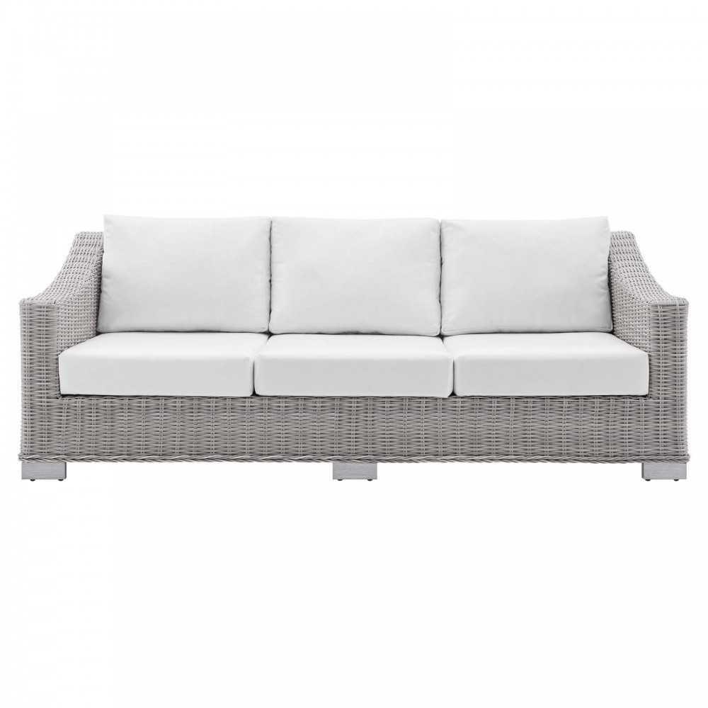 Conway Sunbrella Outdoor Patio Wicker Rattan Sofa, Light Gray White