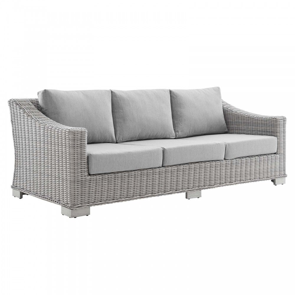 Conway Sunbrella Outdoor Patio Wicker Rattan Sofa, Light Gray Gray