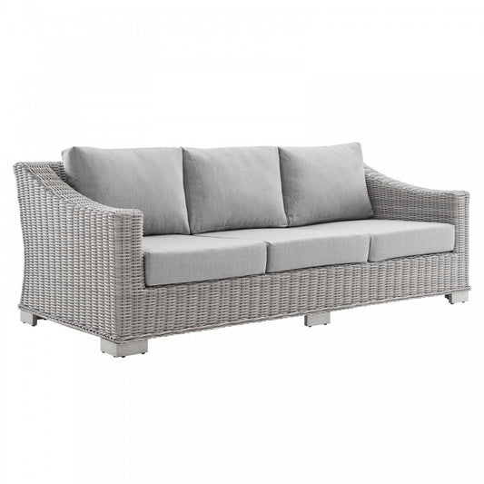 Conway Sunbrella Outdoor Patio Wicker Rattan Sofa, Light Gray Gray