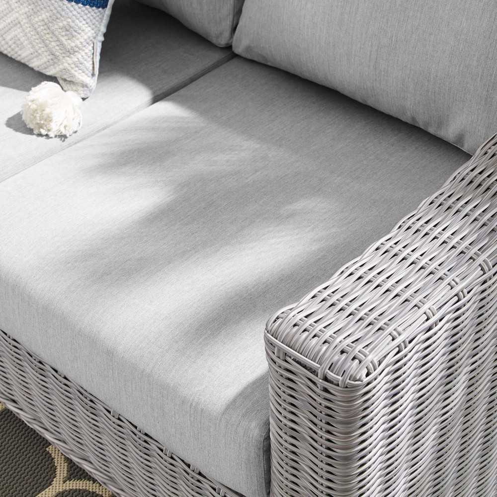 Conway Sunbrella Outdoor Patio Wicker Rattan Sofa, Light Gray Gray