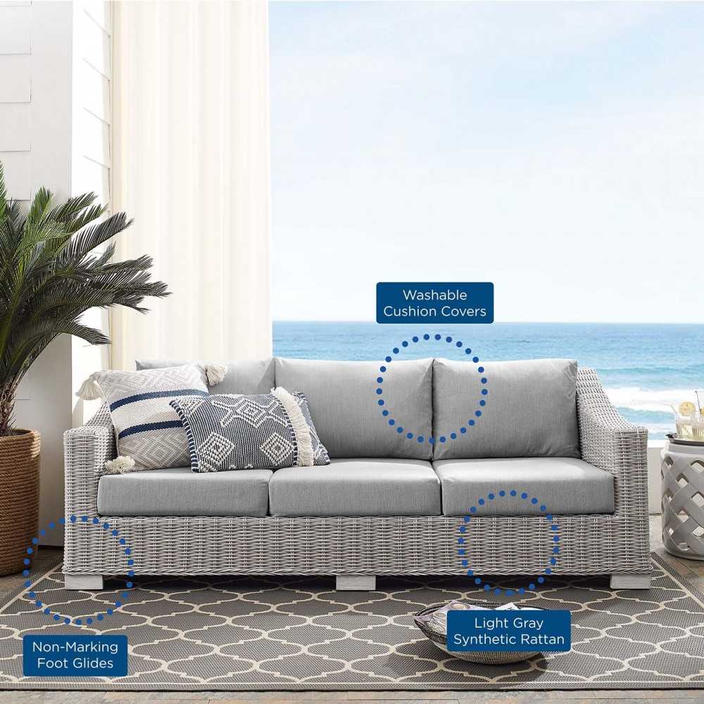 Conway Sunbrella Outdoor Patio Wicker Rattan Sofa, Light Gray Gray
