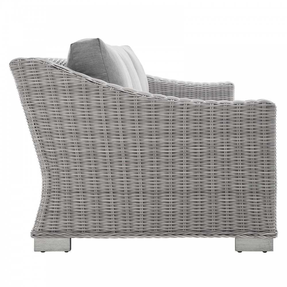 Conway Sunbrella Outdoor Patio Wicker Rattan Sofa, Light Gray Gray
