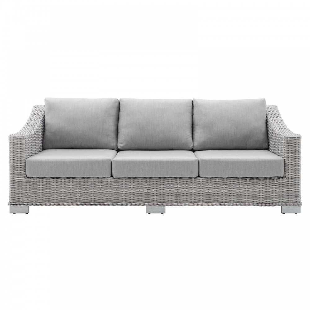 Conway Sunbrella Outdoor Patio Wicker Rattan Sofa, Light Gray Gray