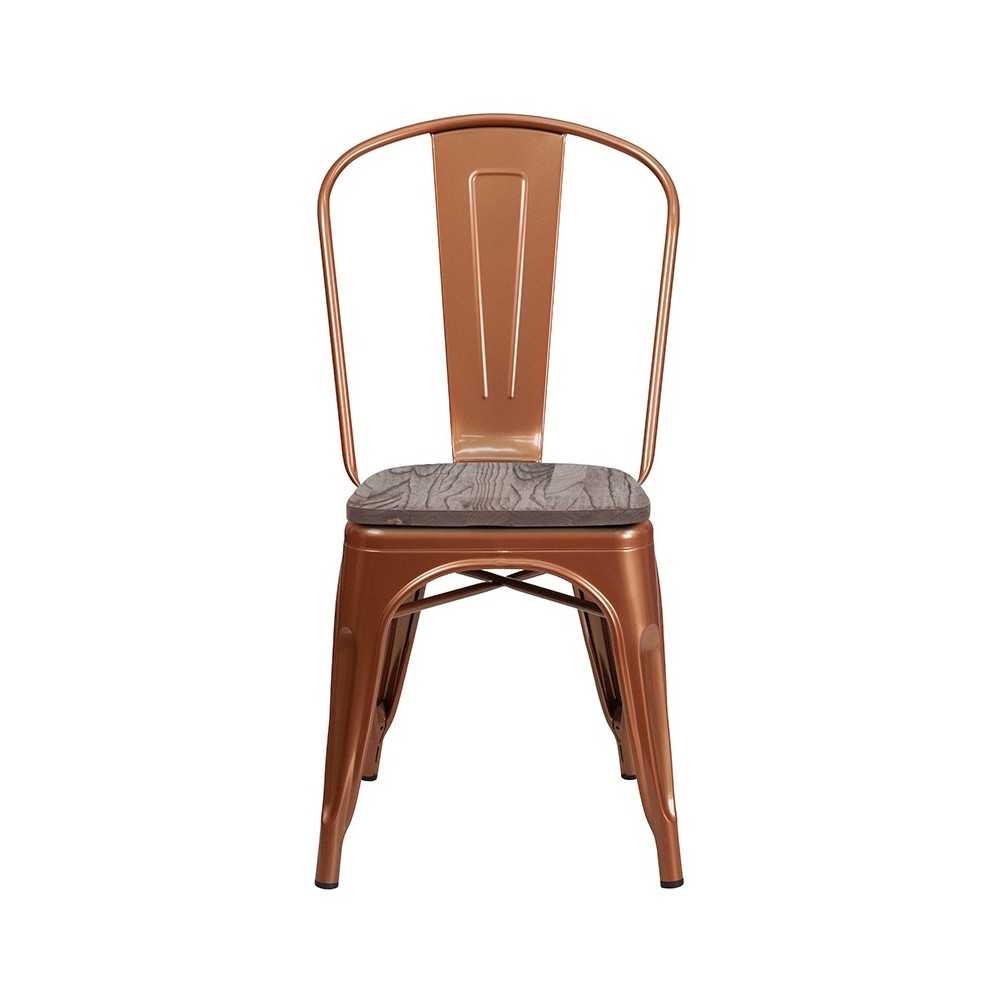 Copper Metal Stackable Chair with Wood Seat