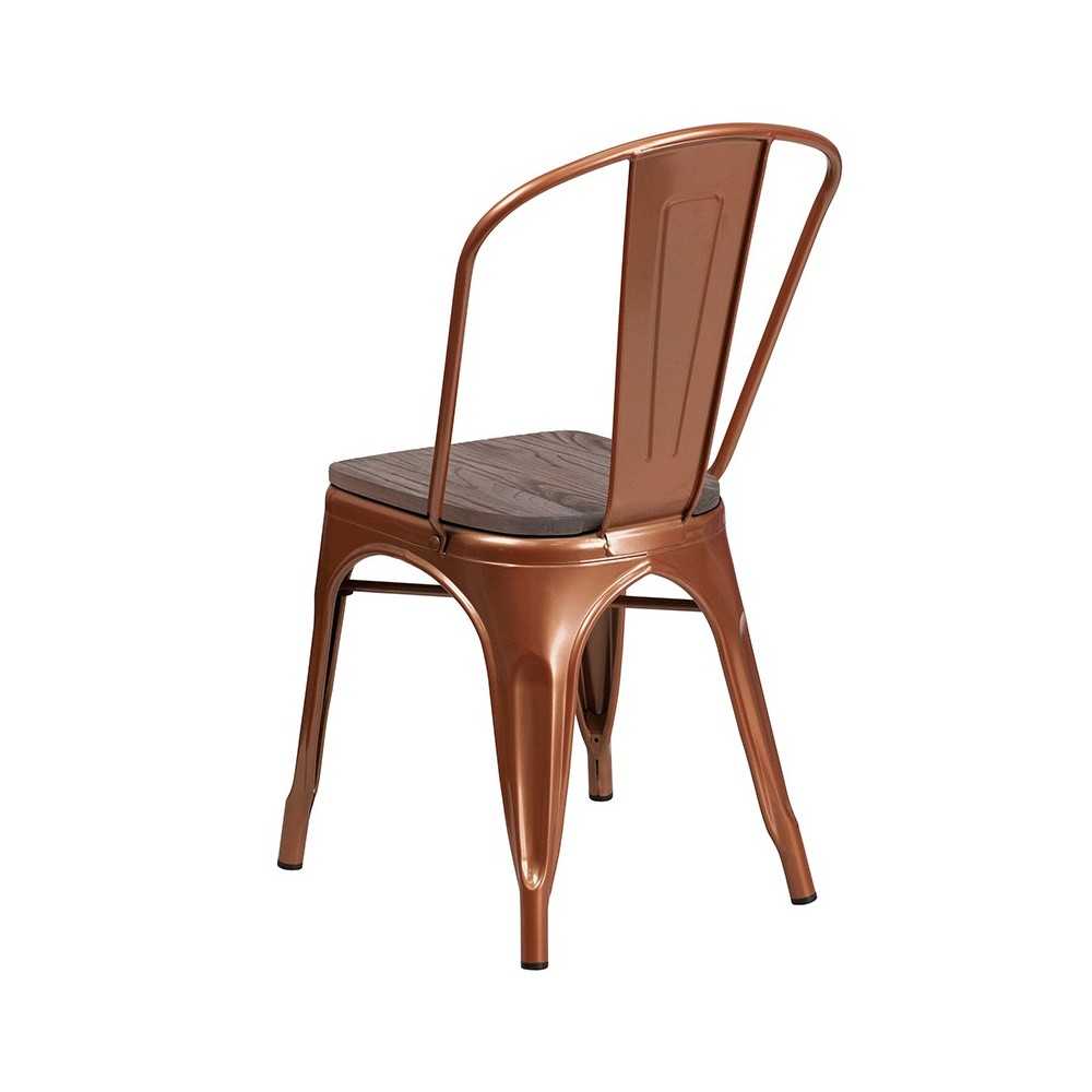 Copper Metal Stackable Chair with Wood Seat