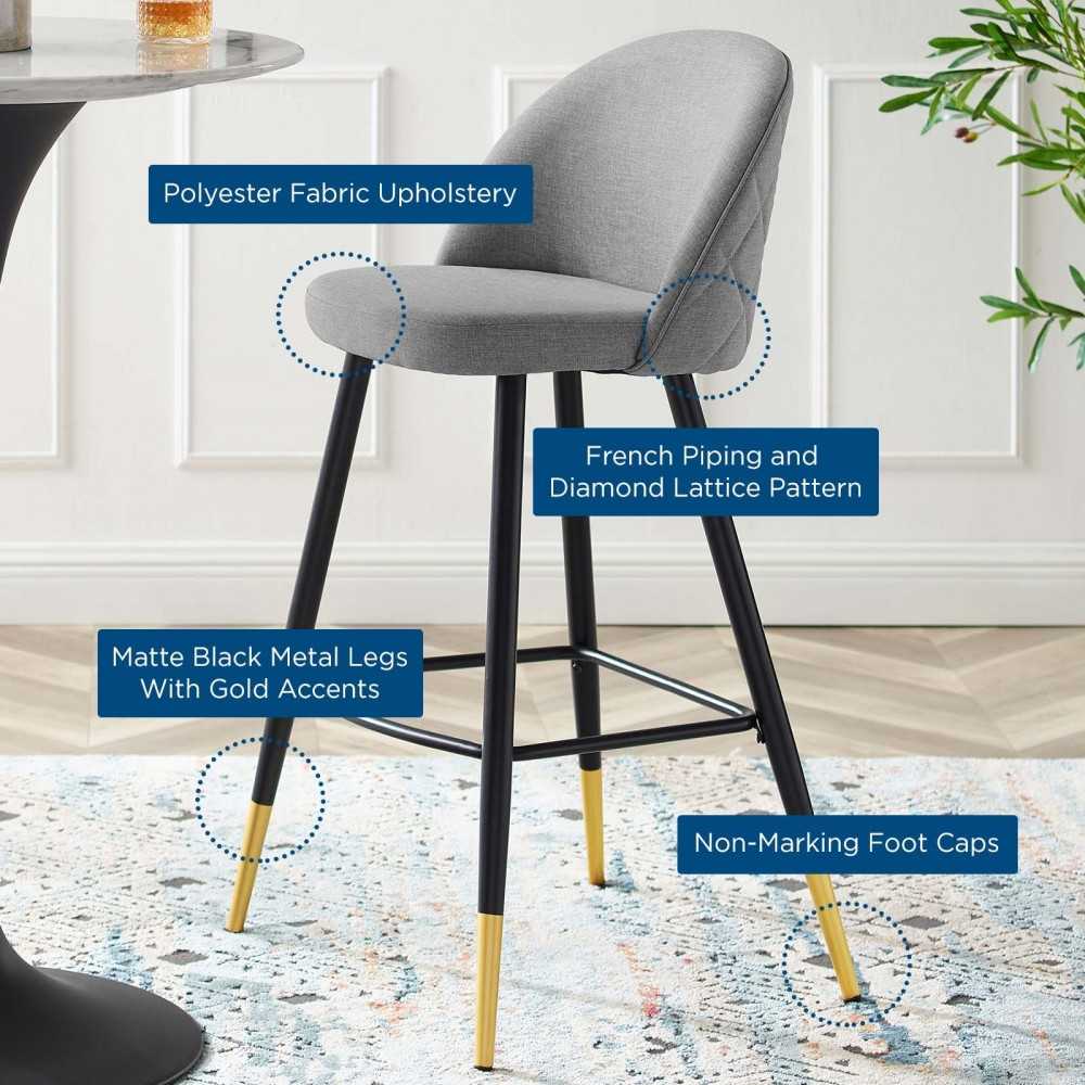 Cordial Fabric Bar Stools - Set of 2, Light Gray