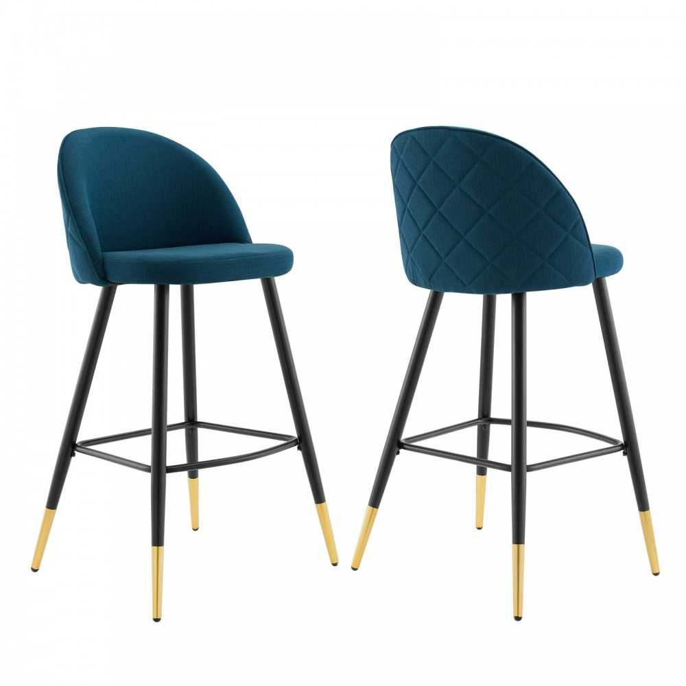 Cordial Fabric Bar Stools - Set of 2, Azure