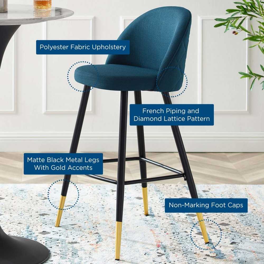 Cordial Fabric Bar Stools - Set of 2, Azure