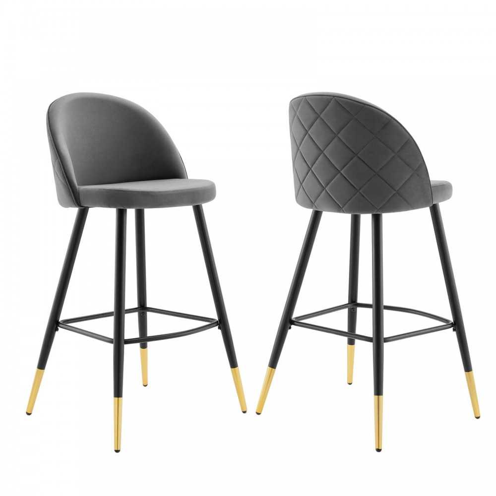 Cordial Performance Velvet Bar Stools - Set of 2, Gray