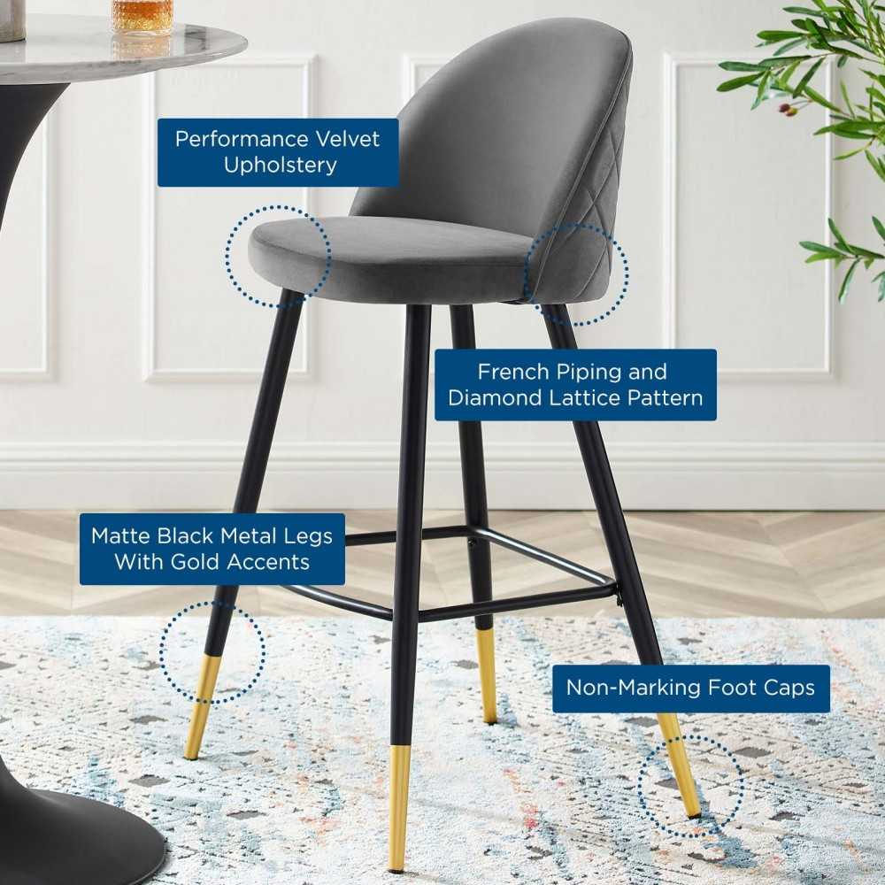 Cordial Performance Velvet Bar Stools - Set of 2, Gray