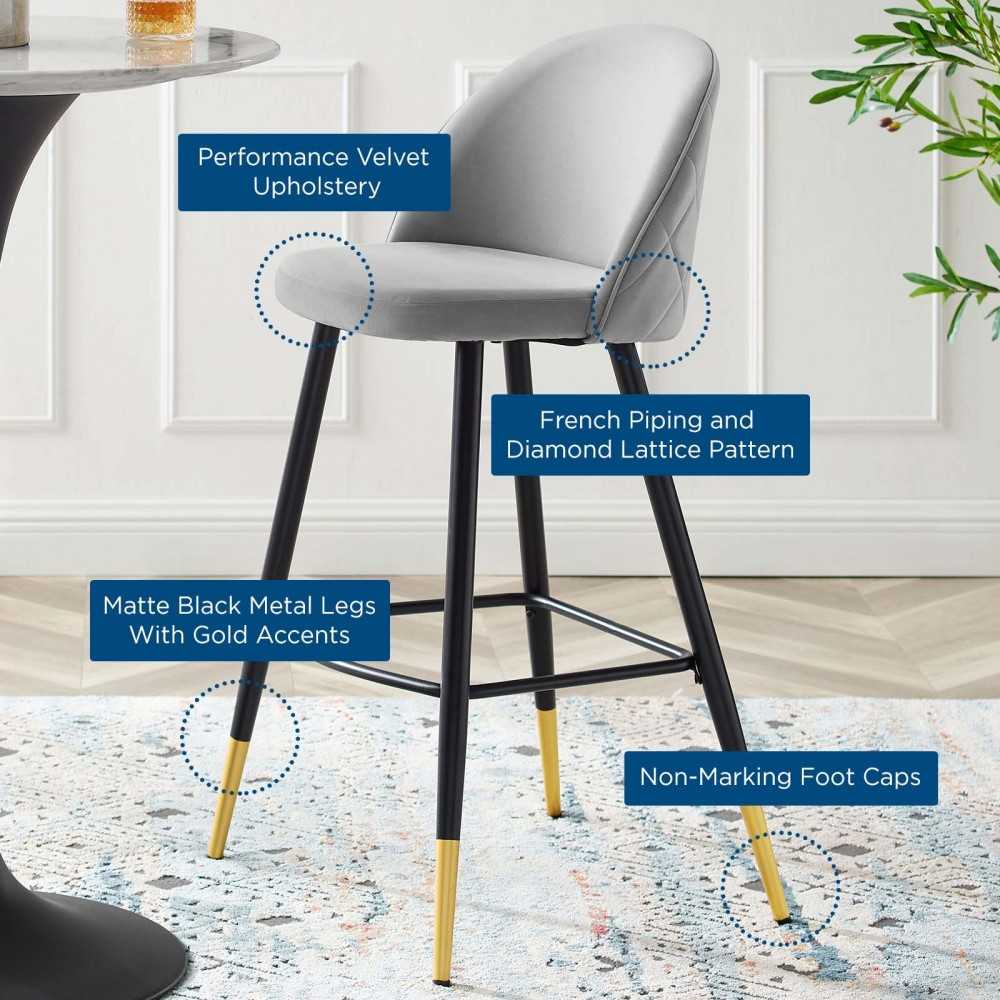 Cordial Performance Velvet Bar Stools - Set of 2, Light Gray