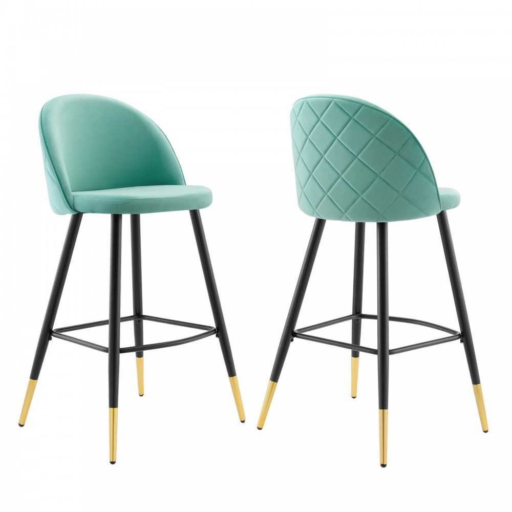 Cordial Performance Velvet Bar Stools - Set of 2, Mint