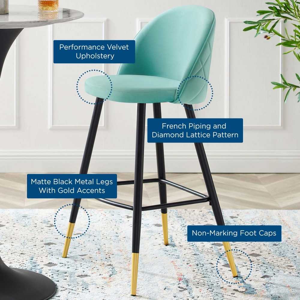 Cordial Performance Velvet Bar Stools - Set of 2, Mint