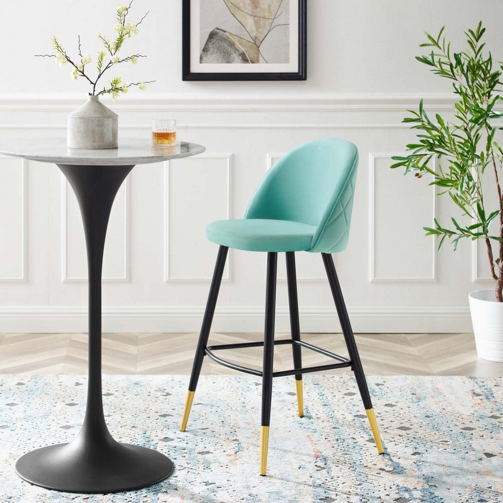 Cordial Performance Velvet Bar Stools - Set of 2, Mint