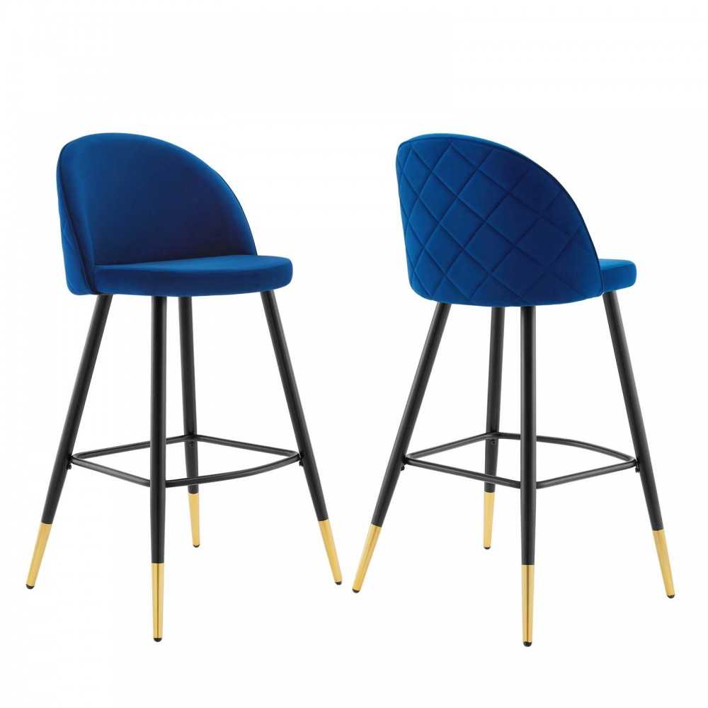 Cordial Performance Velvet Bar Stools - Set of 2, Navy